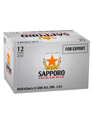 Sapporo Premium Japanese Beer Silver Can 12 x 650ml Case( 12 Pack ) Big Can 