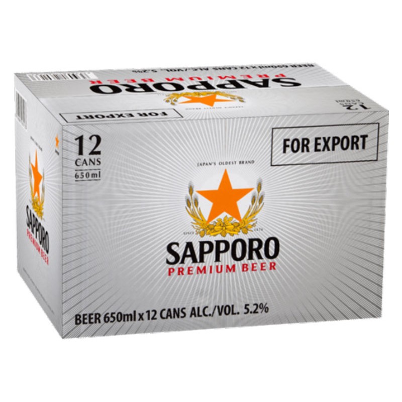 Sapporo Premium Japanese Beer Silver Can 12 x 650ml Case( 12 Pack ) Big Can 