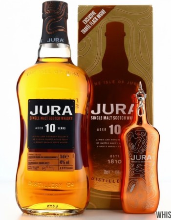 Jura 10 Year Old Single Malt Whisky 70cl - Exclusive Hip Flask Gift Set